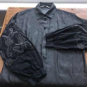 Zara beaded embroidered sleeve blouse